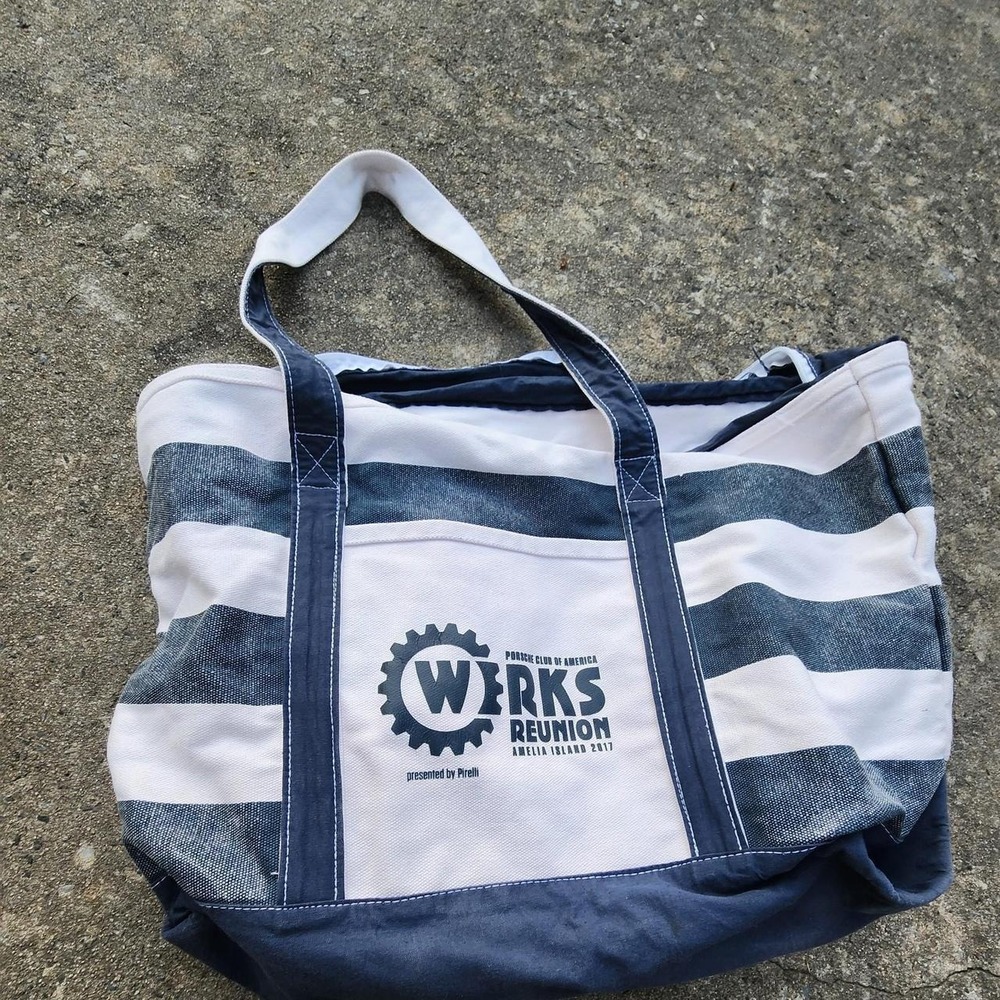 Werks Reunion navy and white striped Canvas Tote Bag Porsche Club of America